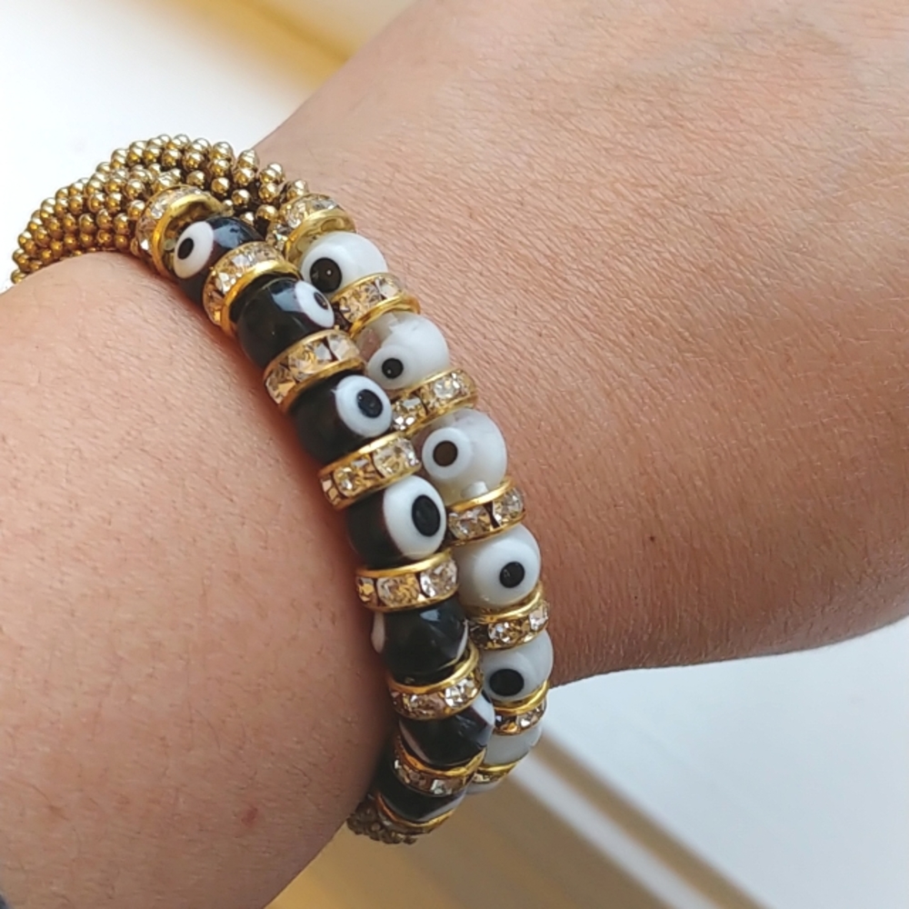 ✨BOGO FREE✨ 2 glass beads evil eye stretch bracelets  NWT
